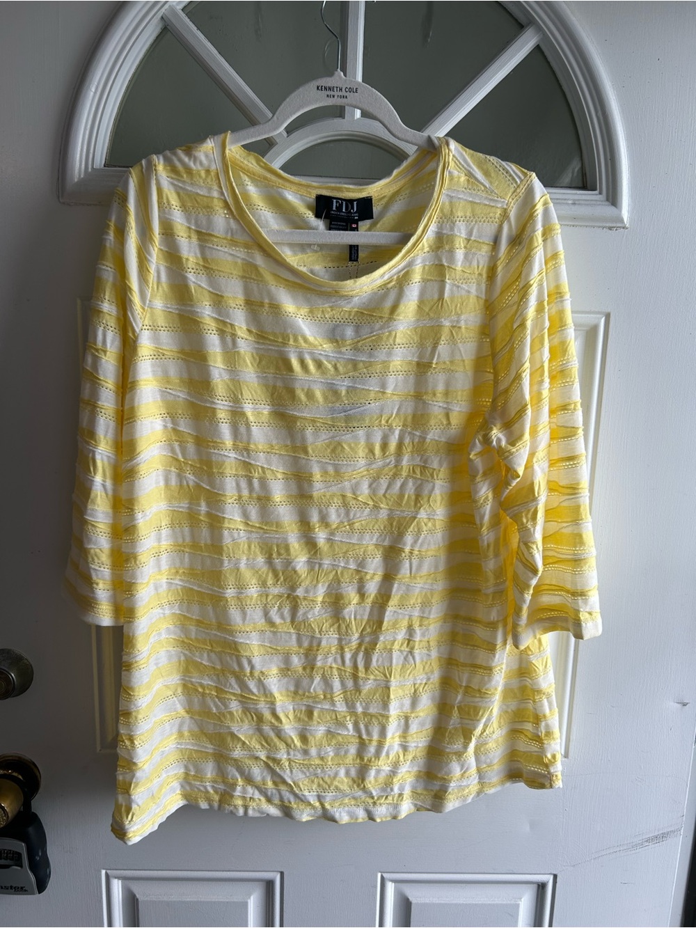 Kenneth Cole Yellow and White Striped Long Sleeve Tee